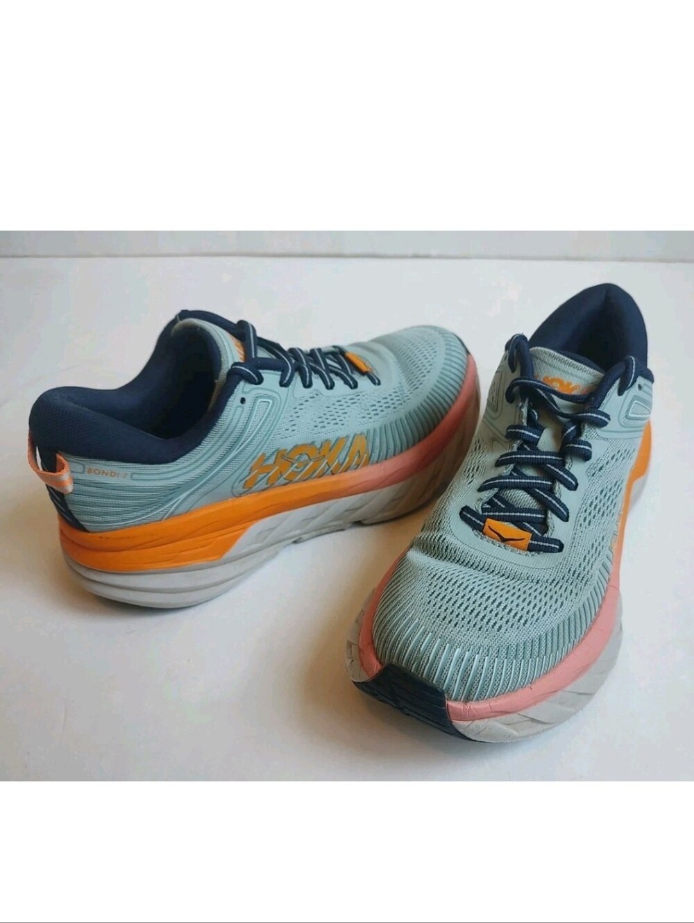 Hoka One One Bondi 7 Running Sneakers Run Green Blue Orange Women's Size 6.5
